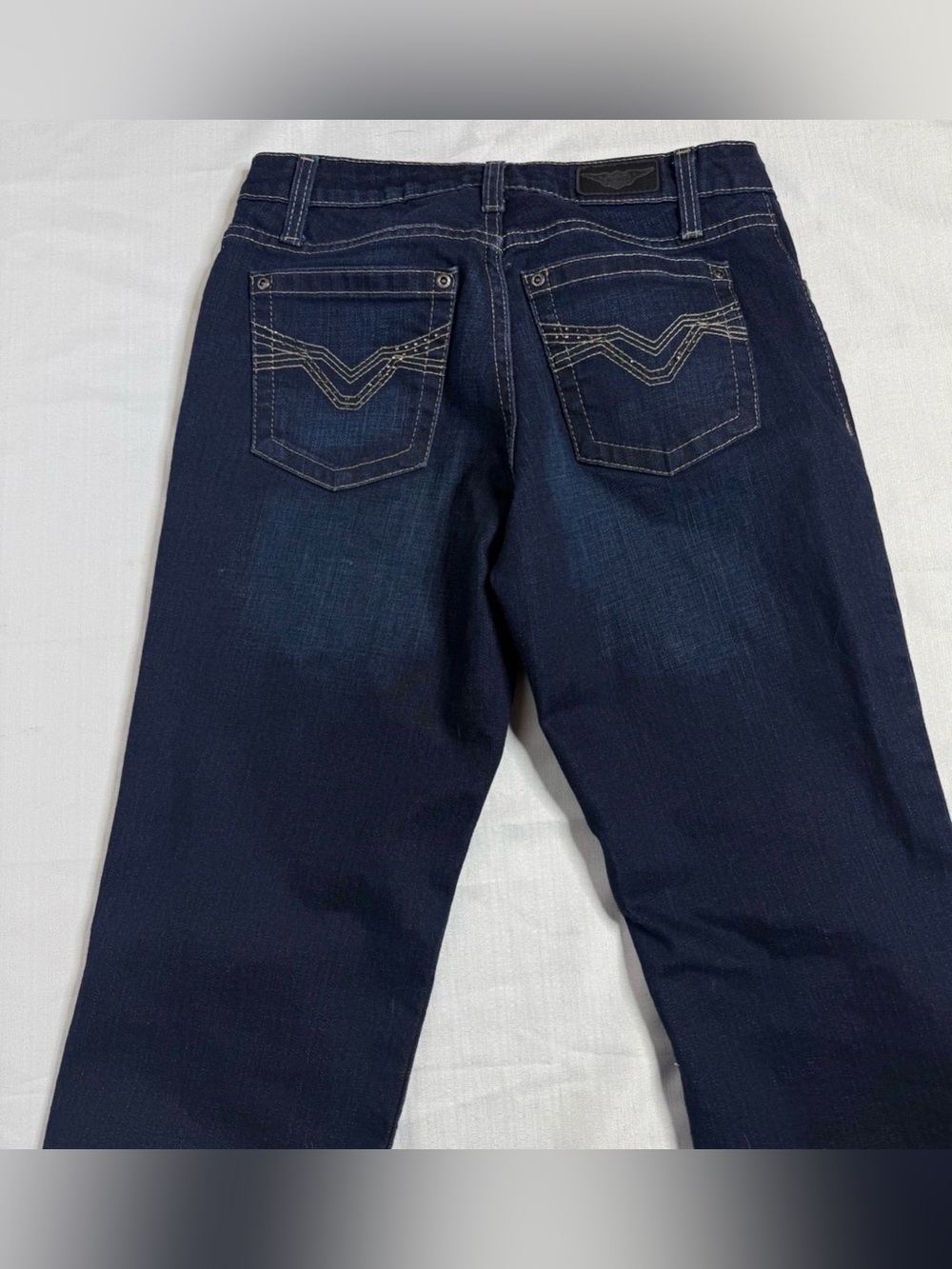Harley Davidson Womens Bootcut Leg Dark Wash Whiskers Jeans Blue 4 - Picture 12 of 12